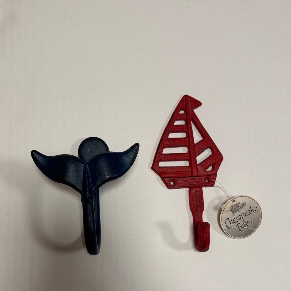 Chesapeake Bay Navy Whale and Crimson Sailboat Hooks